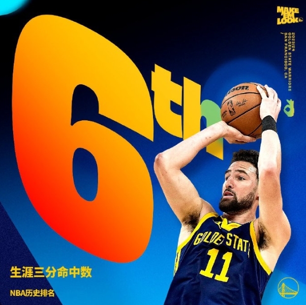 克莱带领勇士117-113战胜马刺，与科沃尔并列NBA历史第六三分命中数