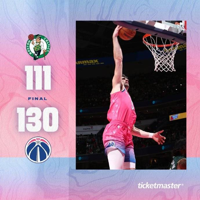 NBA战报：凯尔特人111-130不敌奇才,波津32+12+6,塔图姆28+9+5 