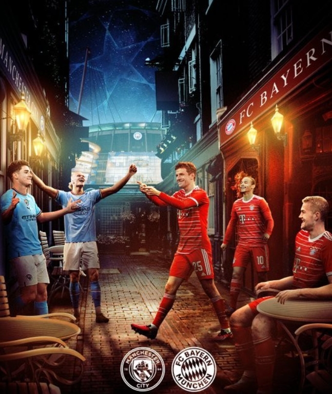 大战在即，拜仁发布客战曼城海报：穆勒、德利赫特、萨内出镜