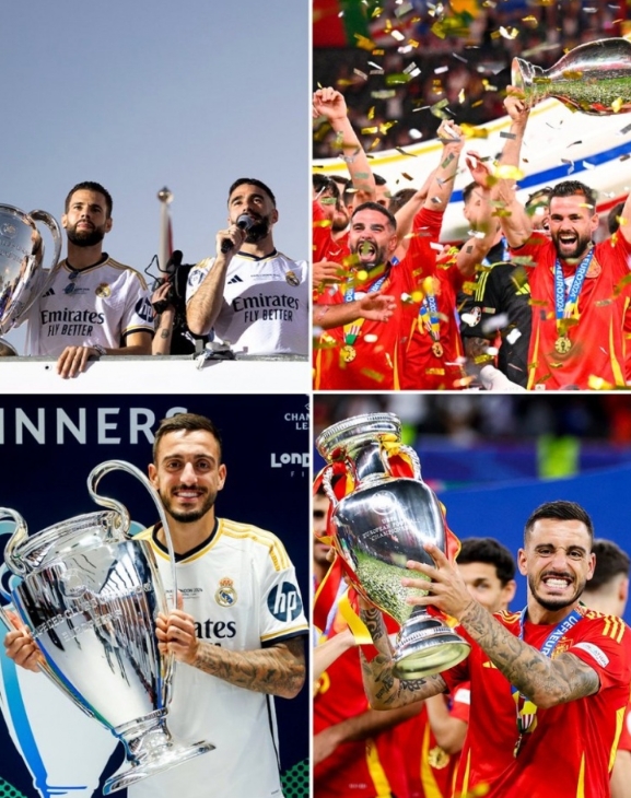 皇马球员卡瓦哈尔、纳乔、何塞卢欧洲杯和欧冠双料夺冠