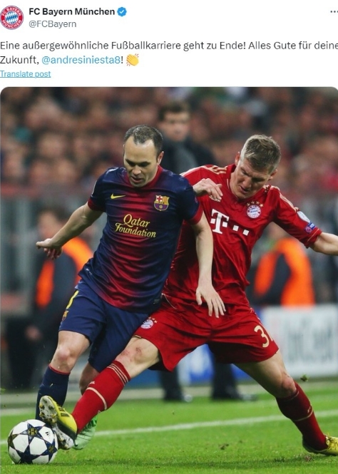 10 月 8 日伊涅斯塔退役，拜仁致敬：非凡生涯的告别