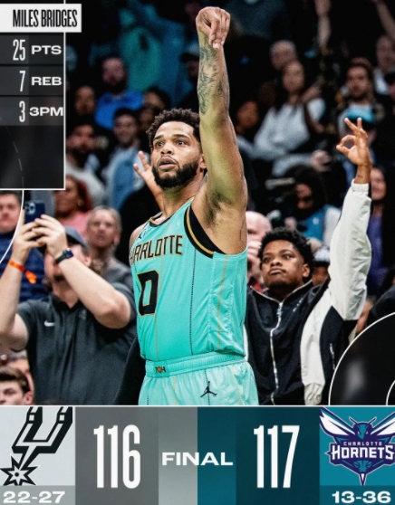 布里奇斯底角三分定乾坤 黄蜂险胜马刺破六连败