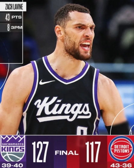 拉文德罗赞合砍 80 分 国王击退活塞