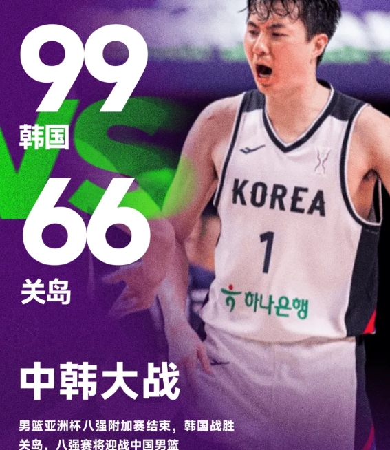 男篮亚洲杯：韩国轻取关岛，八强战剑指中国男篮
