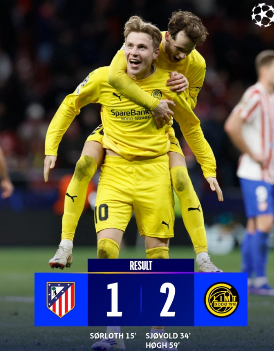 爆冷！博德闪耀2-1击败马竞，昂首晋级欧冠附加赛