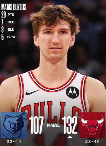 吉迪三双封神 布泽利斯爆发 公牛大胜止连败送灰熊八连败